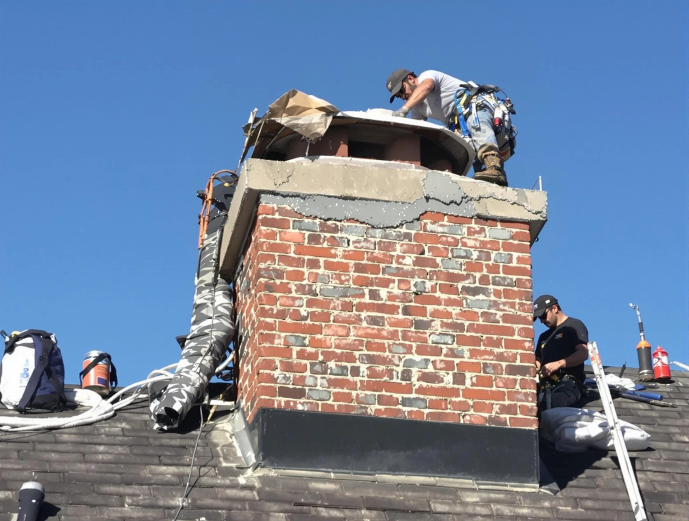 Cullman Chimney Sweep installing a custom chimney crown in Cullman, AL