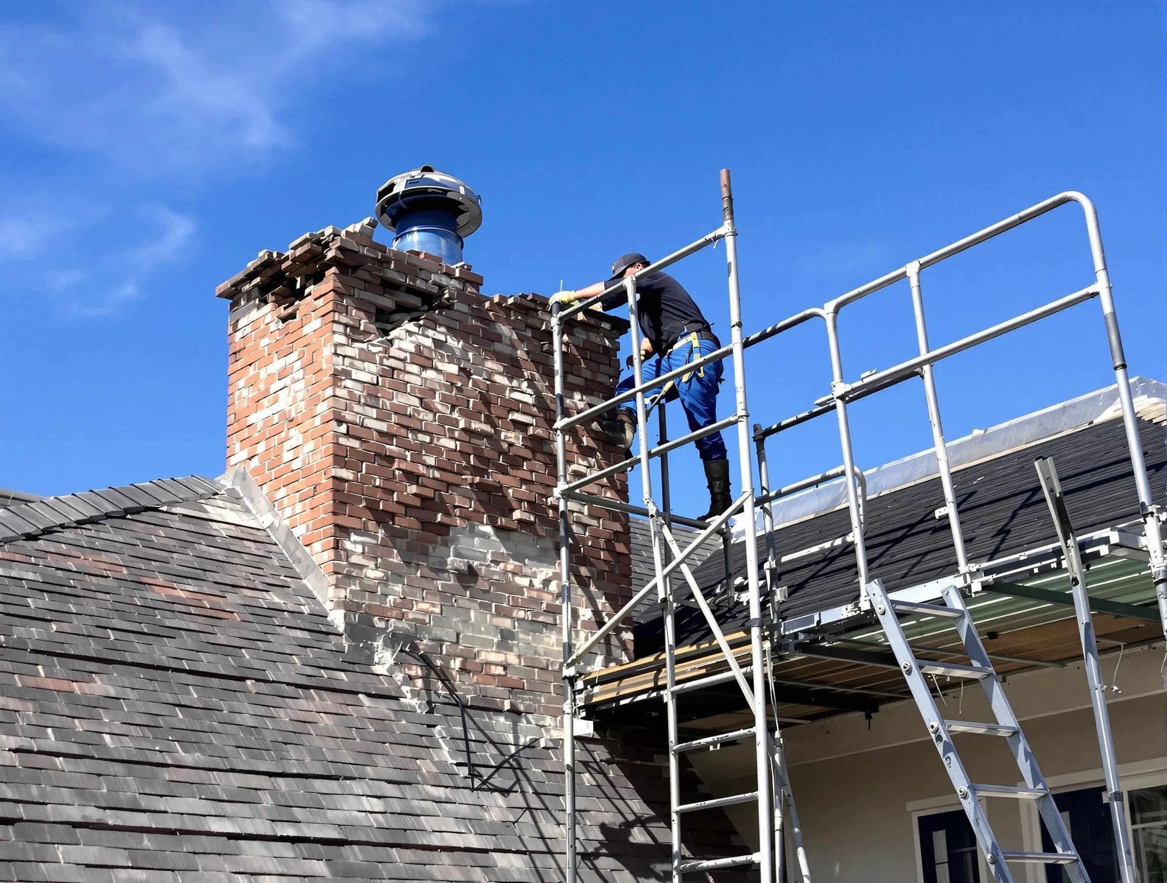 Rebuilding a chimney structure by Cullman Chimney Sweep in Cullman, AL