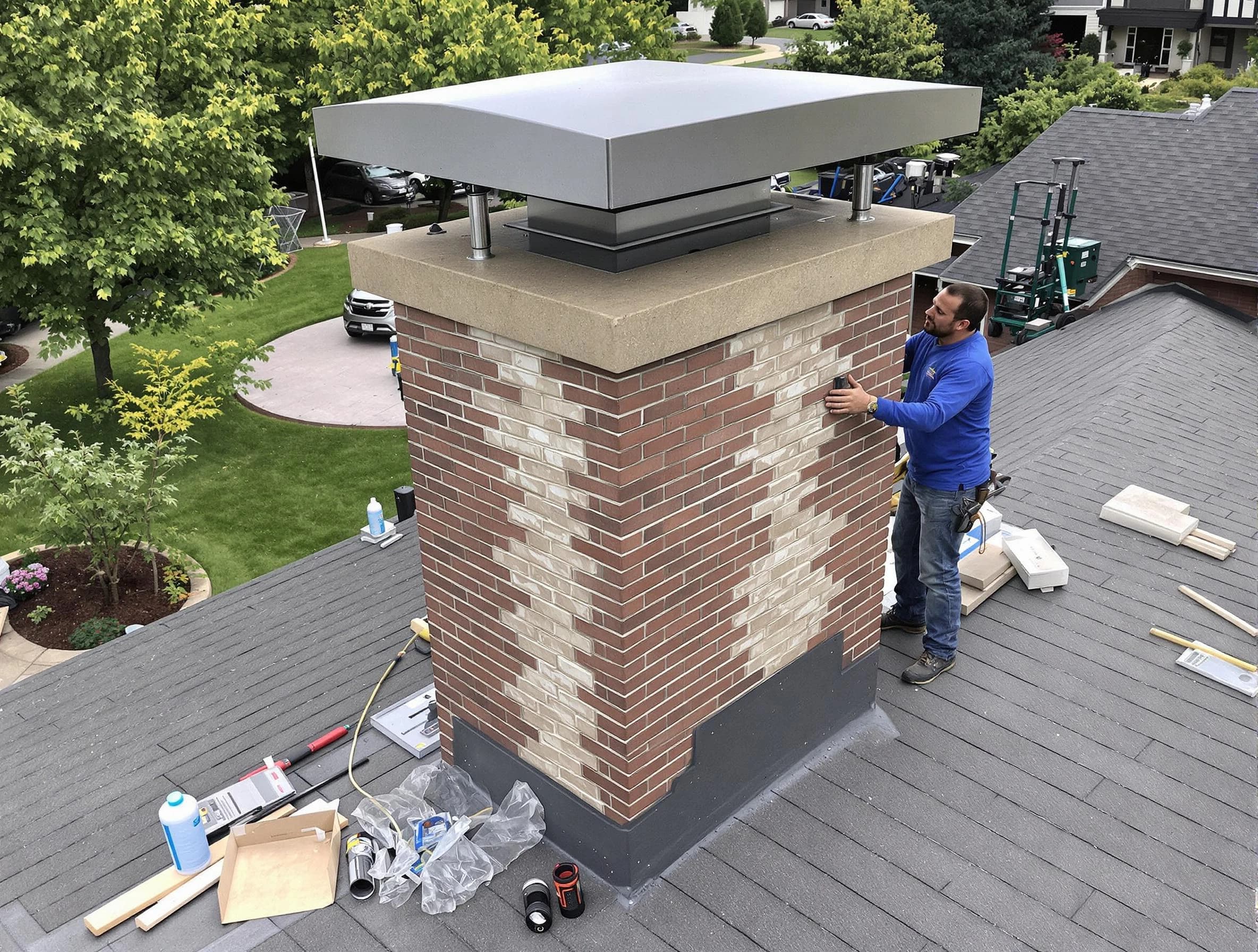 Cullman Chimney Sweep team working on a custom chimney remodel in Cullman, AL