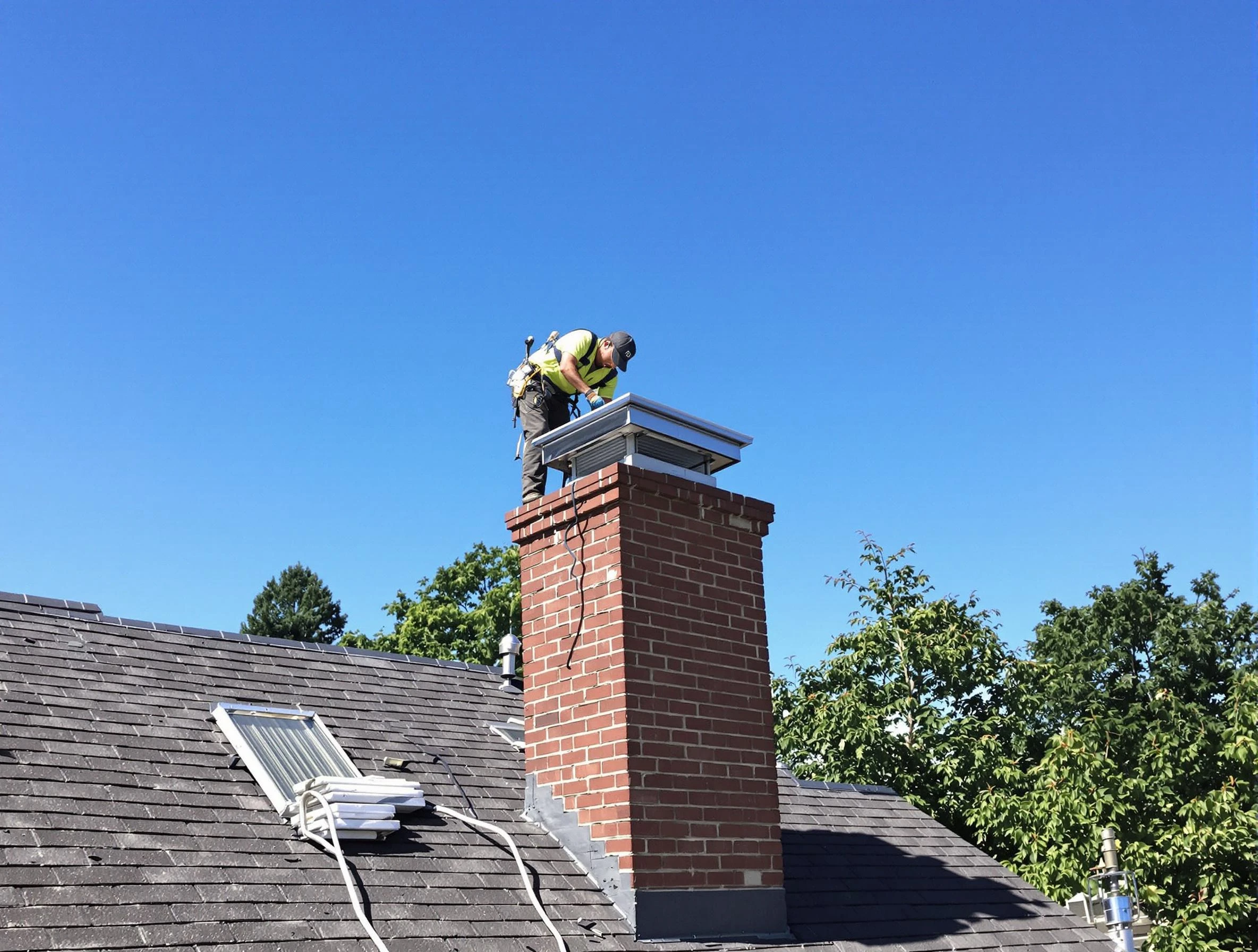 Cullman Chimney Sweep technician measuring a chimney cap in Cullman, AL